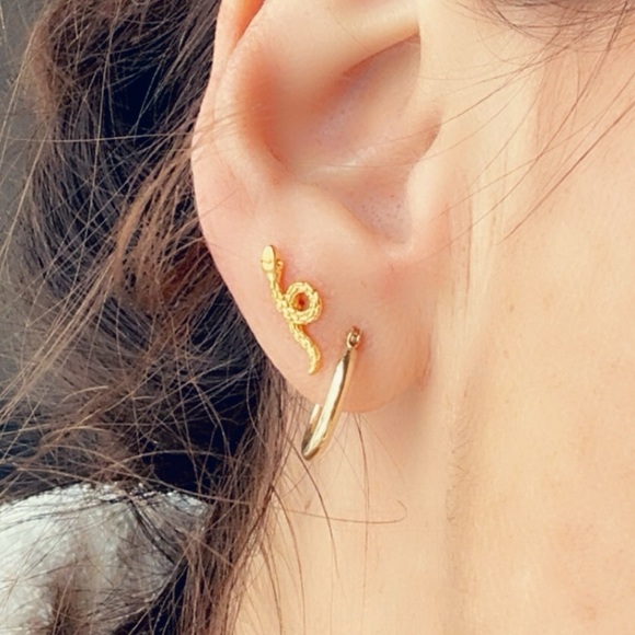 14k Gold Vermeil Snake Stud Earrings - Picture 5 of 16